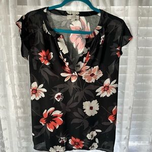 Black Floral Blouse, Loft outlet, Size L